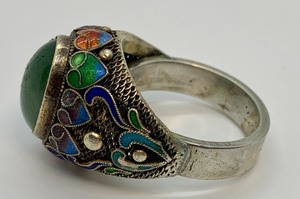 lot 5 image: Sterling & Jade Ring with Enamel Detailing