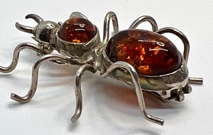 lot 68 image: Vintage Silver and Amber Beetle Brooch