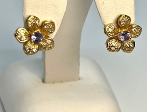 lot 85 image: 14k and Tanzanite Flower Shaped Earrings