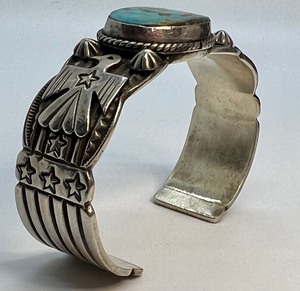 lot 117 image: Stunning Navajo Andy Cadman Sterling and Turquoise Cuff Bracelet