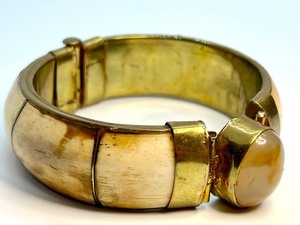 lot 110 image: Vintage Bone and Brass Bangle Bracelet