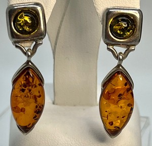 lot 111 image: Lovely Amber and Sterling Dangle Earrings