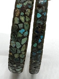 lot 116 image: Two Vintage Mosaic Turquoise and Brass Bangle Bracelets