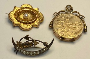 lot 153 image: Three Pieces of Beautiful Victorian Jewelry including a Victorian Locket
