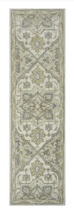 lot 27 image: ALLEN  ROTH Brookford 2 x 8 Wool Ivory Soft Green Medallion Oriental Runner