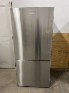 lot 46 image: HISENSE 17.1-cu ft Counter-depth Bottom-Freezer Refrigerator (Stainless Steel) ENERGY STAR (edited)