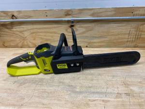 lot 17 image: RYOBI 14 Inch 40-Volt Brushless Chainsaw (40502) Tool Only