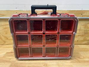 lot 106 image: MILWAUKEE 10-Compartment Red Deep Pro Portable Tool Box with Storage and Organization Bins for Small Parts