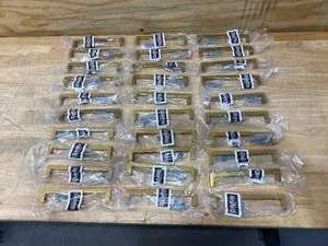 lot 101 image: GLIDERITE Lot of 30-  6-14 in. Brass Gold Solid Square Slim Cabinet Bar Pulls