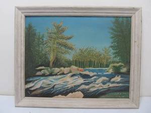 lot 49 image: Framed Signed Vintage Mid Century 1960s Landscape Painting