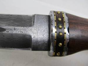 lot 26 image: Very Nice Inlaid Wood Handle Dagger Knife wDamascus Steel Blade