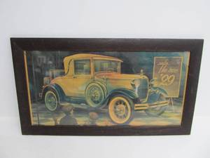 lot 33 image: Old Vintage Framed 1929 Ford Advertising Poster