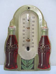 lot 118 image: Orig Vintage Early 1940s Tin COCA COLA Advertising Thermometer