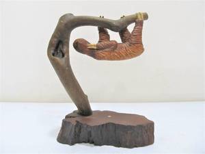lot 160 image: Hand Carved Signed Wooden Sloth Carving