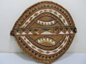 lot 161 image: Painted Vintage Animal Hide Tribal Shield