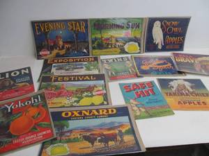 lot 113 image: Group of Old Vintage Advertising Fruit Crate Labels