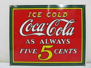 lot 176 image: Vintage Style Porcelain Coca Cola Sign