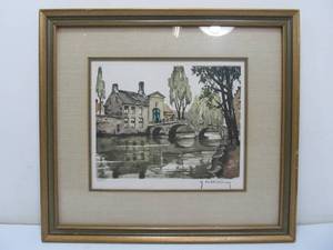 lot 186 image: Framed Signed Numbered Vintage Lithograph - Roger Hebbelinck