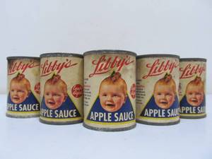 lot 189 image: Lot of 5 Old Vintage LIBBYS Apple Sauce Advertising Cans