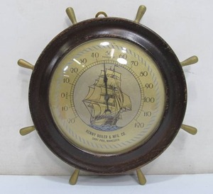 lot 201 image: Vintage 1950s Ships Wheel Advertising Thermometer - Kelly Boiler Mfg - Saint Paul