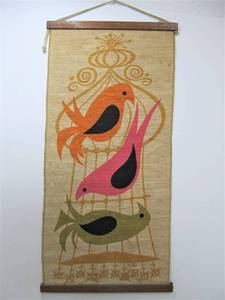 lot 202 image: Mid Century Scandinavian Style Wall Hanging Textile wBirds