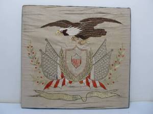 lot 217 image: Orig Antique Spanish-American War Era Patriotic Needlepoint Artwork
