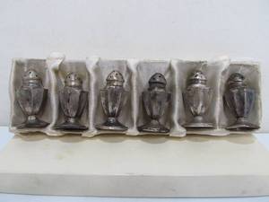 lot 221 image: Set of 6 Solid Sterling Silver Individual Salt & Pepper Shakers