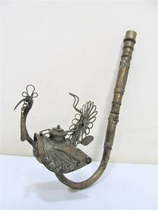 lot 239 image: Antique Bird Form Metal Smoking Pipe