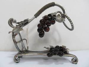 lot 245 image: Janice Minro for Neiman Marcus Grape Motif Metal Wine Bottle DisplayHolder