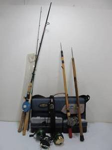 lot 261 image: Ice Fishing Poles Tackle Box Reels etc