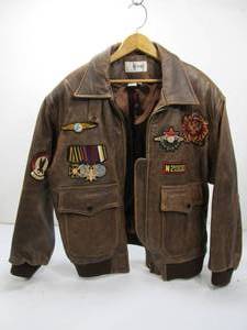 lot 270 image: Mens Leather Bomber Jacket wPatches