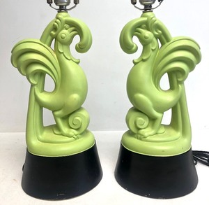 lot 6 image: Pair of Vintage Mid Century Lime Green Ceramic Rooster Table Lamps