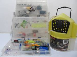 lot 308 image: 3 Fishing Tackle Boxes wTackle & Minnow Bucket