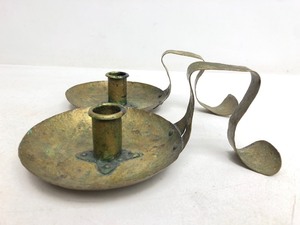 lot 339 image: Antique Hand Hammered Copper Candle Holders wHandles