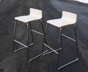 lot 341 image: Pair of Sebastian Collection Bent Wood with Chrome Legs Bar Stools