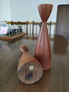 lot 22 image: Pair of Teak MCM Candlestick Holders