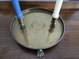 lot 23 image: Brass Candlestick Holder Tray Made in Hong Kong