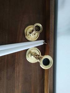 lot 24 image: Pair of Brass Candlestick Holders