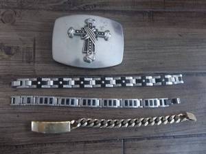 Mens Stainless Steel Link Bracelets 1-Speidel ID Bracelet Engraved Mark, Cross Belt Buckle