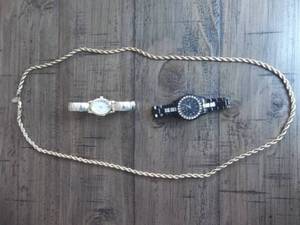 Nice 28 Rolled Gold tone Chain & 2-Ladies Watches (Liz Claiborne Black W Gems)