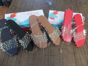 New 3-Pair Of Gold Studded Sandals
