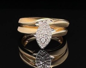 Looks Like 1 Carat .30 Carat Illusion Set Diamond Cluster Marquise Engagement & Wedding Ring 2-Piece Bridal Set in 10k Yellow Gold VIDEO