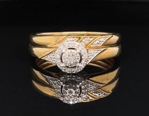 Gorgeous Glitter Vintage Diamond Halo Cluster Engagement & Wedding Ring 2-Piece Bridal Set in 10k Yellow Gold Estate VIDEO
