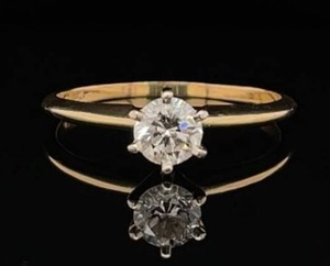 Classic Tiffany Style Diamond Solitaire Ring .45ct. Round Brilliant in14k Yellow Gold. Estate $1,950 Retail VIDEO
