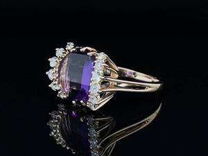 Rich Royal Color Amethyst & 12 Carat Diamond Cocktail Cluster Estate Split Ring in 14k Yellow Gold $2,150 Retail VIDEO