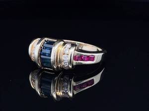 Color and Prestige Natural Sapphire, Ruby & Diamond Scroll Estate Ring in 14k Yellow Gold $2,475 Retail VIDEOS