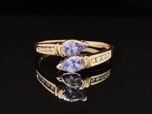 Glamorous Pear Natural Tanzanite & Diamond Channel Bypass Ring in Yellow Gold Estate VIDEO