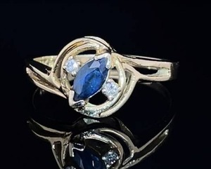 Captivating Enchantment Marquise Natural Sapphire & Diamond Halo Orbital Estate Split Shoulder Ring in 14k Yellow Gold $999 Retail VIDEO
