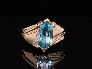 Statement Style Estate Marquise Blue Topaz Solitaire Diamond Cocktail Ring in Heavy 14k Yellow Gold $799 Retail VIDEO
