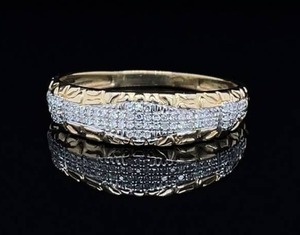 Vintage Estate Elegance 14 Carat Diamond Pave Stackable Engraved Wedding Ring in Yellow Gold VIDEO